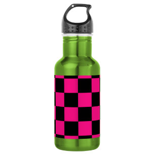Chequered squares hot pink black geometric retro 532 ml water bottle