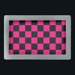 Chequered squares hot pink black geometric retro belt buckle<br><div class="desc">Chequered squares hot pink black geometric retro pattern gift for her. Cool retro chequered geometric square pattern. Vintage tile black and hot pink modern chequered.</div>