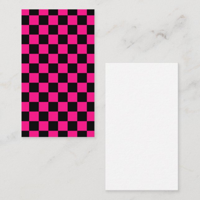 Chequered squares hot pink black geometric retro business card (Front/Back)