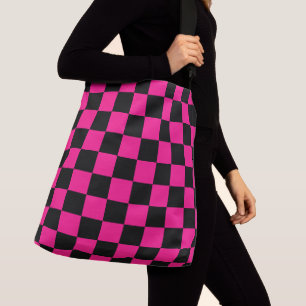 Chequered squares hot pink black geometric retro crossbody bag
