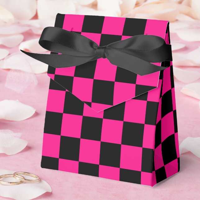 Chequered squares hot pink black geometric retro favour box (Wedding)