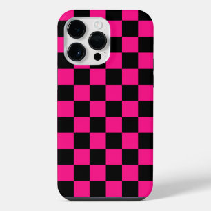 Chequered squares hot pink black geometric retro iPhone 14 pro max case