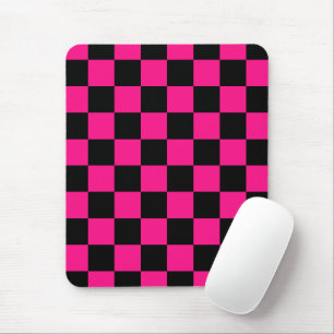 Chequered squares hot pink black geometric retro mouse mat