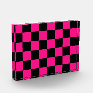 Chequered squares hot pink black geometric retro photo block