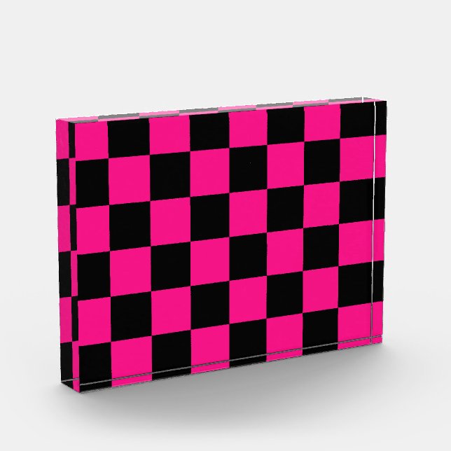Chequered squares hot pink black geometric retro photo block (Left)