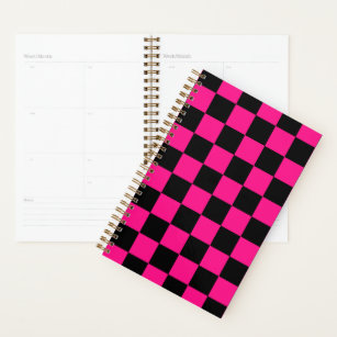Chequered squares hot pink black geometric retro planner