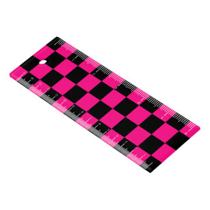 Chequered squares hot pink black geometric retro ruler