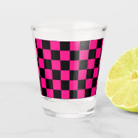 Chequered squares hot pink black geometric retro