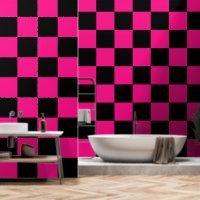 Chequered squares hot pink black geometric retro
