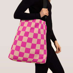 Chequered squares hot pink peach geometric retro crossbody bag