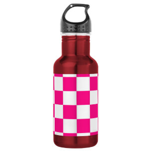 Chequered squares hot pink white geometric retro 532 ml water bottle