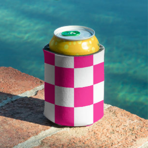 Chequered squares hot pink white geometric retro can cooler
