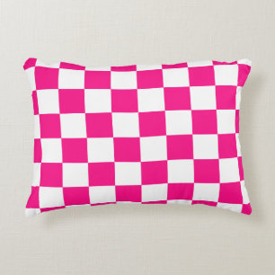 Chequered squares hot pink white geometric retro decorative cushion