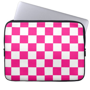 Chequered squares hot pink white geometric retro laptop sleeve