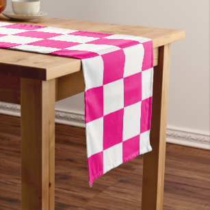 Chequered squares hot pink white geometric retro long table runner