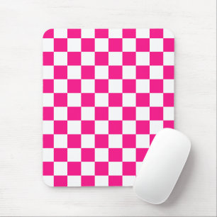 Chequered squares hot pink white geometric retro mouse mat