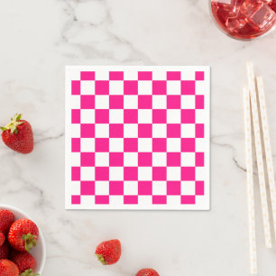 Chequered squares hot pink white geometric retro napkin