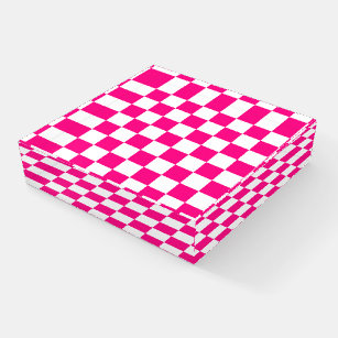 Chequered squares hot pink white geometric retro paperweight