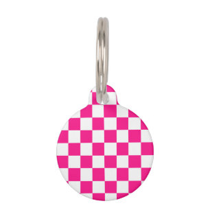 Chequered squares hot pink white geometric retro pet tag