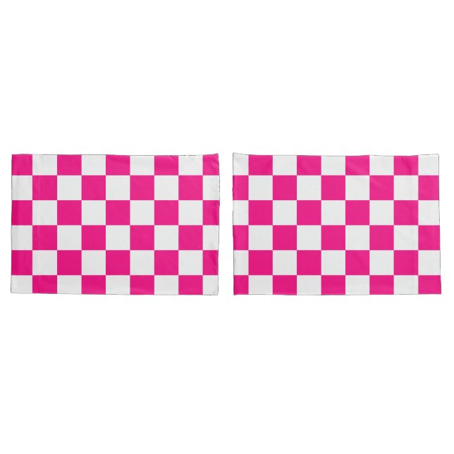 Chequered squares hot pink white geometric retro pillowcase (Back-Set)