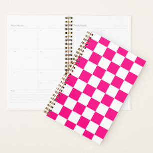 Chequered squares hot pink white geometric retro planner