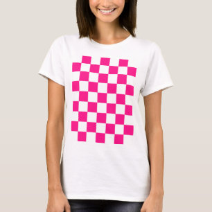 Chequered squares hot pink white geometric retro T-Shirt
