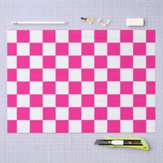 Chequered squares hot pink white geometric retro tissue paper