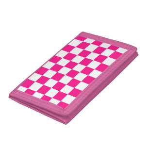 Chequered squares hot pink white geometric retro trifold wallet