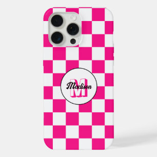 Chequered squares hot pink white retro Monogram iPhone 15 Pro Max Case
