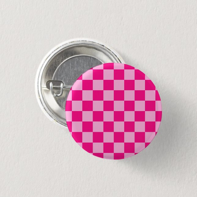 Chequered squares light hot pink geometric retro 3 cm round badge (Front & Back)