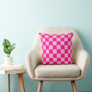 Chequered squares light hot pink geometric retro cushion