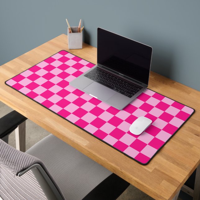 Chequered squares light hot pink geometric retro desk mat (Office 2)