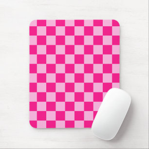 Chequered squares light hot pink geometric retro mouse mat