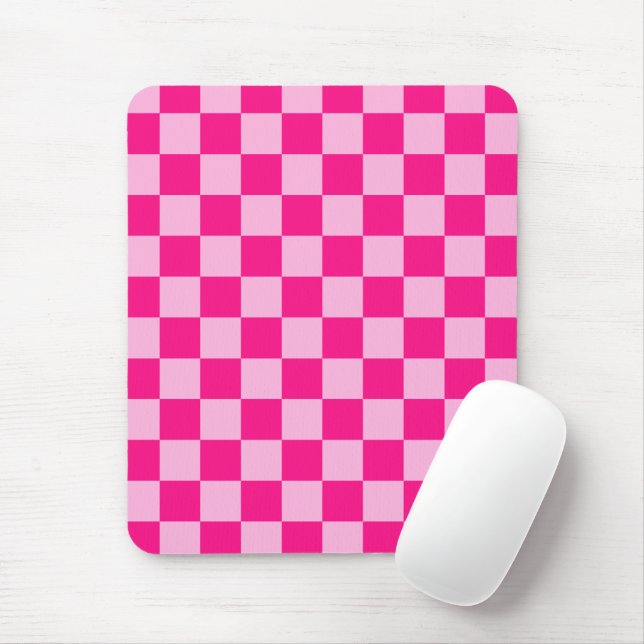 Chequered squares light hot pink geometric retro mouse mat (With Mouse)