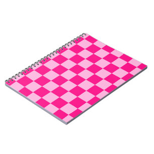 Chequered squares light hot pink geometric retro notebook