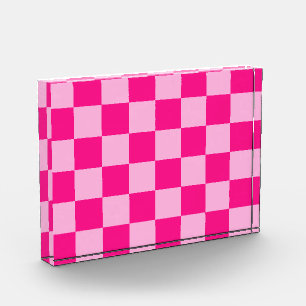Chequered squares light hot pink geometric retro photo block