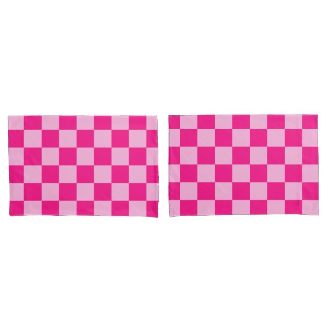 Chequered squares light hot pink geometric retro pillowcase (Front-Set)