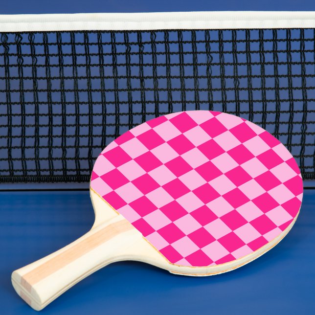 Chequered squares light hot pink geometric retro ping pong paddle (Insitu)