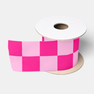 Chequered squares light hot pink geometric retro satin ribbon