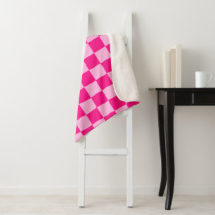 Chequered squares light hot pink geometric retro sherpa blanket
