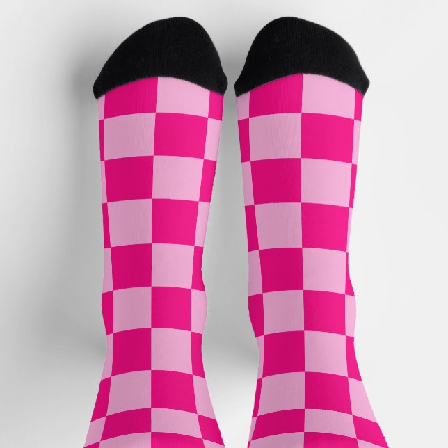 Chequered squares light hot pink geometric retro socks (Top)