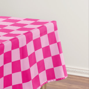 Chequered squares light hot pink geometric retro tablecloth