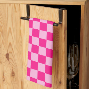 Chequered squares light hot pink geometric retro tea towel
