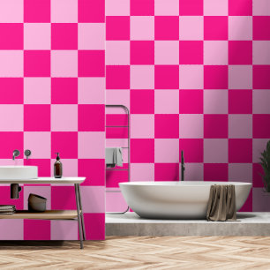 Chequered squares light hot pink geometric retro wallpaper