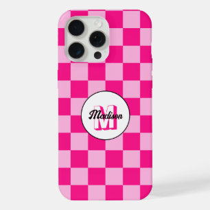Chequered squares light hot pink retro Monogram iPhone 15 Pro Max Case