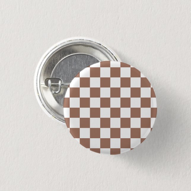 Chequered squares mocha brown white geometric retr 3 cm round badge (Front & Back)