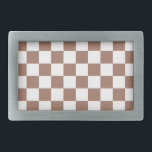 Chequered squares mocha brown white geometric retr belt buckle<br><div class="desc">Chequered squares mocha brown white geometric retro pattern gift for anyone. Cool retro chequered geometric square pattern. Vintage tile mousse brown and white modern chequered.</div>