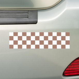 Chequered squares mocha brown white geometric retr bumper sticker