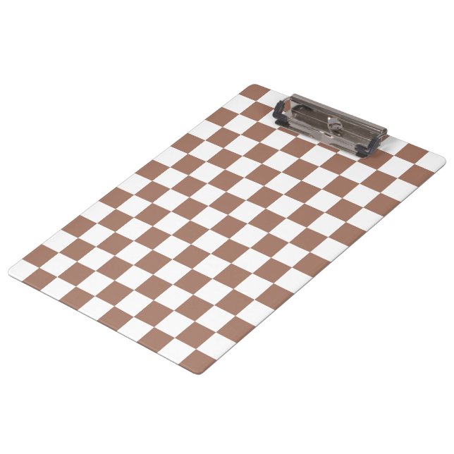 Chequered squares mocha brown white geometric retr clipboard (Angled)