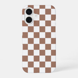 Chequered squares mocha brown white geometric retr iPhone 16 case